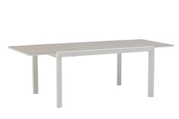 [100301029] Table extensible ORICK 100*150/225 cm en aluminium blanc et verre gris clair.