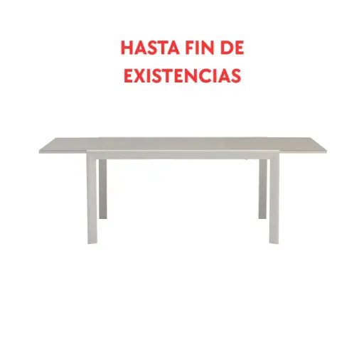 [100301029] Table extensible ORICK 100 x 150/225 cm en aluminium blanc et verre gris clair.