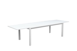 [100301031] Mesa extensible ORICK 100*200/300 cm aluminio y cristal blanco