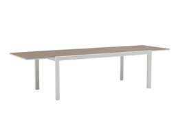 [100301032] Mesa extensible ORICK 100*200/300 cm aluminio blanco y cristal taupe
