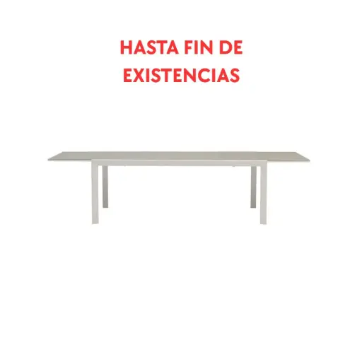 [100301033] Mesa extensible ORICK 100 x 200/300 cm aluminio blanco y cristal gris claro