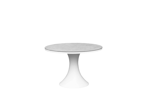 [100301035] Mesa de comedor Jenner 110 cm aluminio blanco y top cristal cerámico gris claro