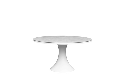 [100301036] Table de salle à manger Jenner 135 cm en aluminium blanc  et plateau en verre céramique gris clair