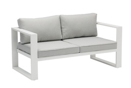 [100202021] 2 seater sofa Niland white aluminium and light grey cushions