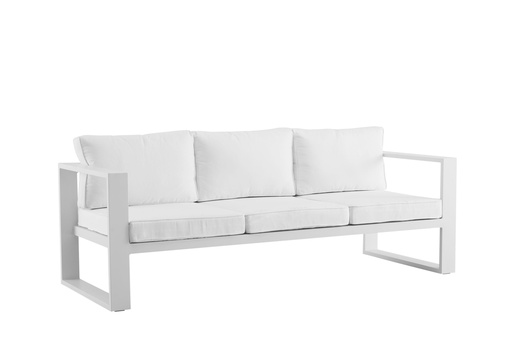 [100202022] Canapé 3 places Niland, structure en aluminium et coussins blancs.