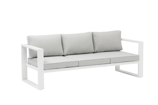 [100202023] Sofá Niland de 3 lugares, estrutura em alumínio branco e almofadas cinzento-claro.