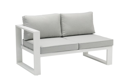 [100202025] Module 2 places Niland avec accoudoir gauche en aluminium blanc et coussins gris clair.
