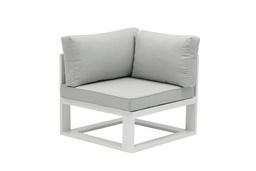[100202026] Meuble d'angle Niland en aluminium blanc avec coussins gris clair.