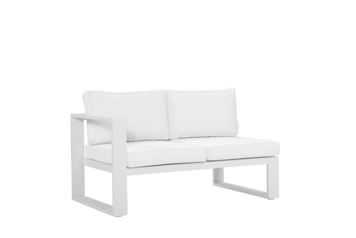 [100202029] Niland 2-seater module with left arm, aluminum and white cushions.