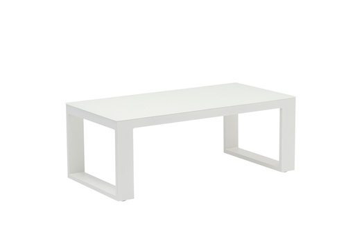 [100302016] Mesa de centro Niland, em alumínio e vidro branco.