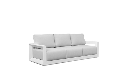 [100202035] Sofa 3 plazas Onix. Aluminio blanco cojineria gris claro
