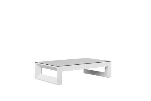 [100302018] Table basse Onix, aluminium blanc, céramique gris clair.