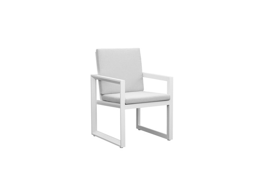 [100102023] Sillón de comedor Onix aluminio blanco y cojinería gris claro