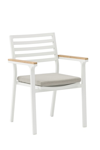 [100101018] Silla de comedor Broome aluminio blanco  y teca