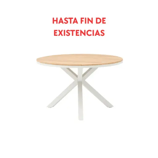 [100301047] Sidney round table white aluminum - teak Ø 120 cm