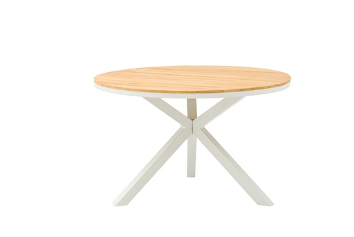 [100301047] Sidney round table white aluminum - teak Ø 120 cm