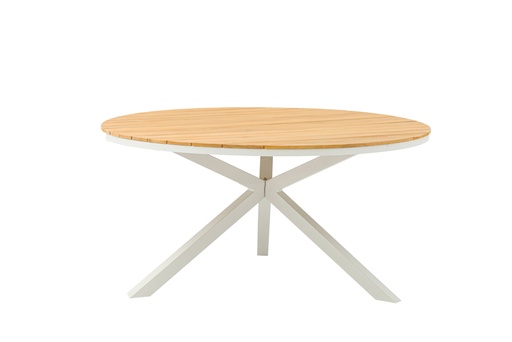 [100301049] Table ronde Sidney en aluminium blanc - teck Ø 150 cm