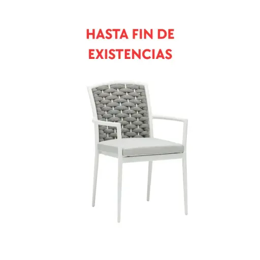 [100101020] Cadeira de jantar Walga, alumínio branco, almofada cinza claro