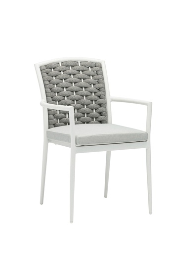 [100101020] Silla de comedor Walga aluminio blanco cojín gris claro