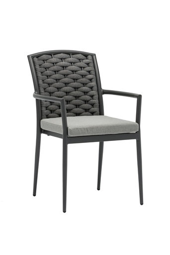 [100101021] Chaise de salle à manger Walga en aluminium anthracite avec coussin gris moyen