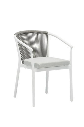 [100101022] Chaise de salle à manger Moana en aluminium blanc avec coussin gris clair