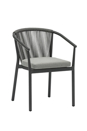[100101023] Chaise de salle à manger Moana en aluminium anthracite avec coussin gris moyen.