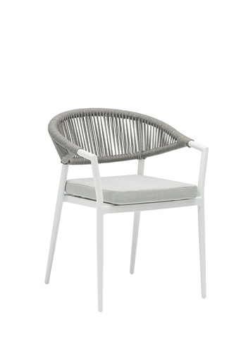 [100101024] Ross dining chair, white aluminum with light gray cushion