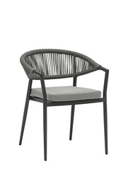 [100101025] Chaise de salle à manger Ross en aluminium anthracite avec coussin gris moyen.