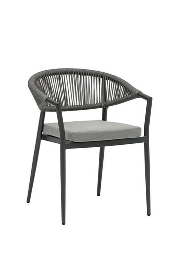 [100101025] Ross dining chair, anthracite aluminum, medium grey cushion.